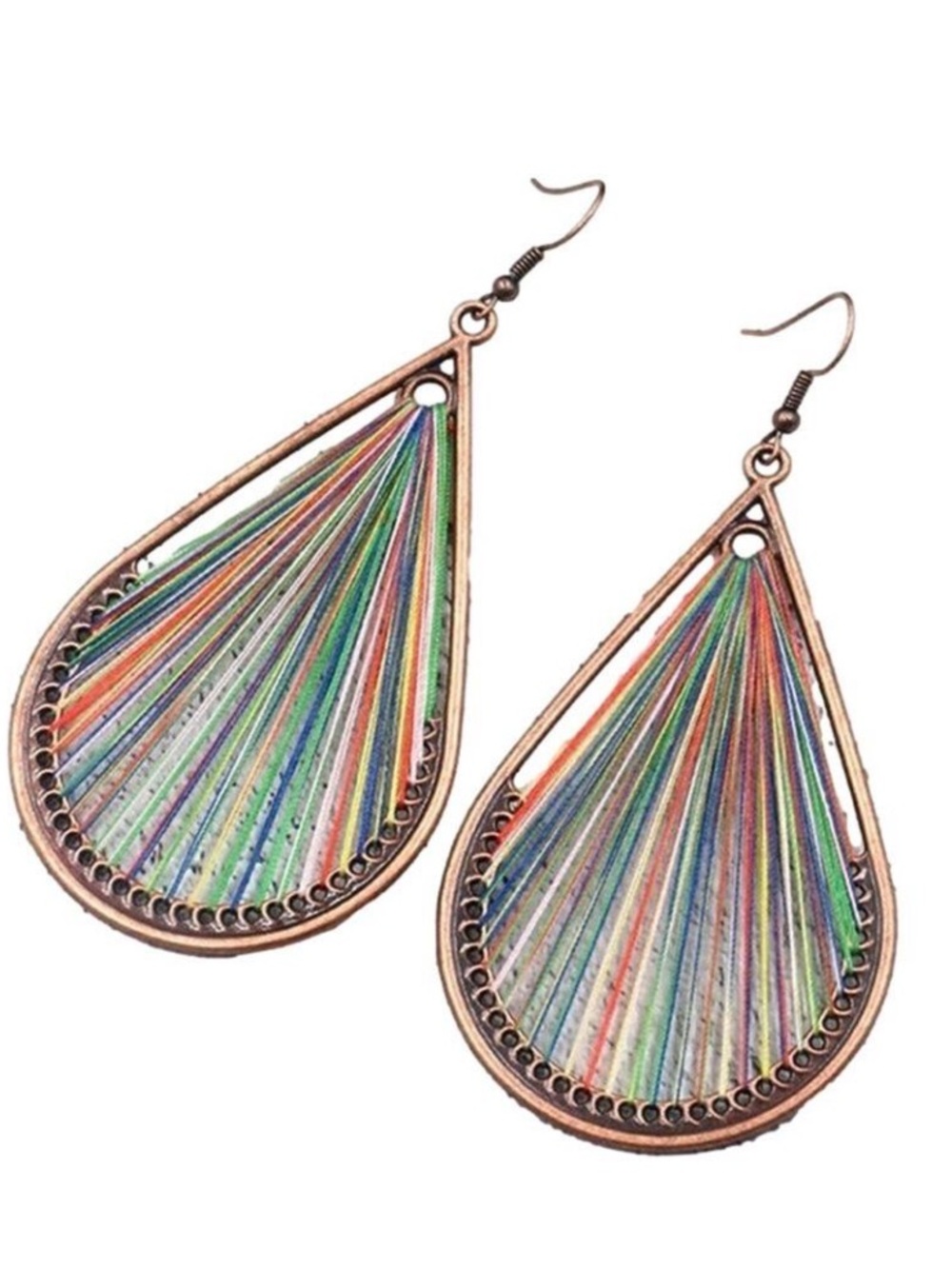Multicolor Bohemian Earrings Teardrop Fiber String Copper Alloy Earrings NEW AUS